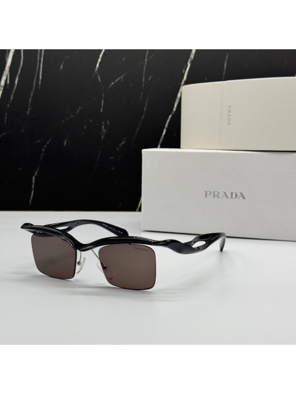 NEW PRADA PRA15S 1AB8C1 SUNGLASSES PR A15S 1AB8C1 SQUARE BLACK UNISEX SPR A15S - Picture 2 of 13